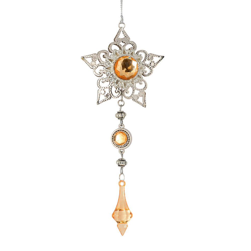 Vickerman 6.5" Rose Gold Jewel Metal Star with Dangle Christmas Ornament