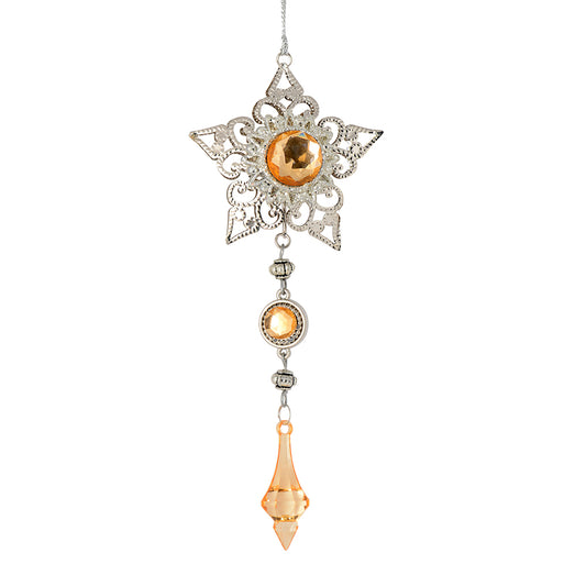 Vickerman 6.5" Rose Gold Jewel Metal Star with Dangle Christmas Ornament