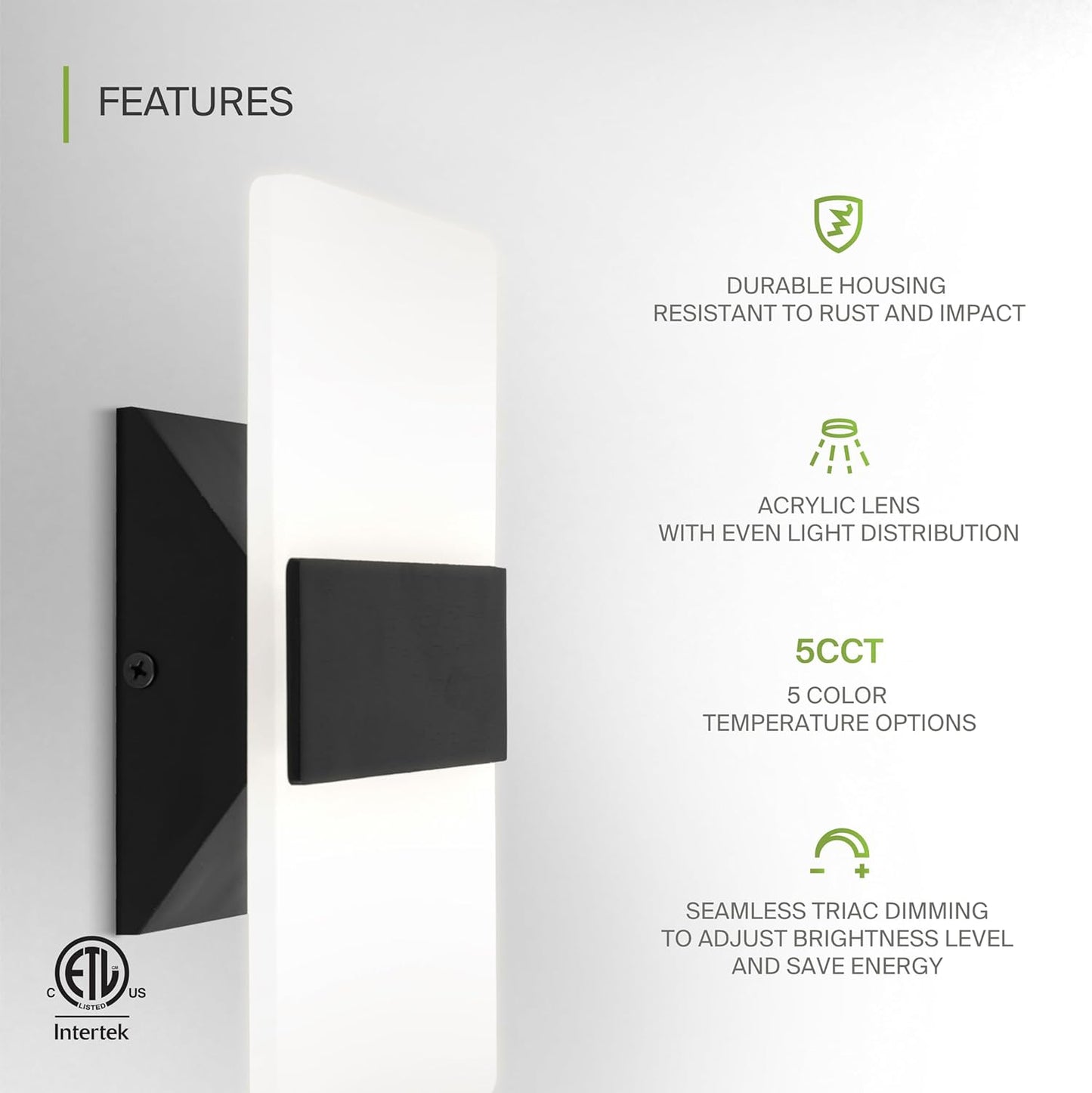 ASD Lighting LED Wall Sconce 10W 120V Triac 2700/3000/3500/4000/5000K Black ETL