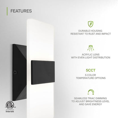 ASD Lighting LED Wall Sconce 10W 120V Triac 2700/3000/3500/4000/5000K Black ETL