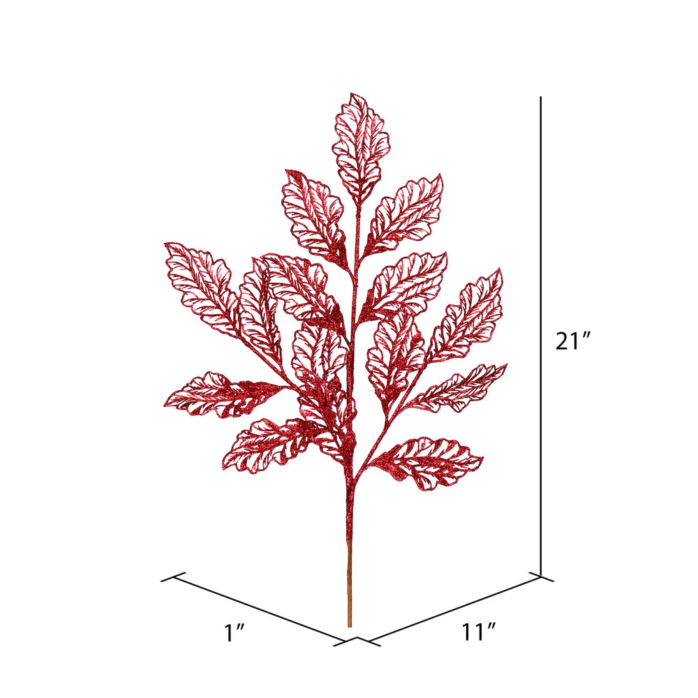 Vickerman 21" Burgundy Glitter Coleus Leaf Lace Artificial Christmas Spray. Includes 12 sprays per pack.