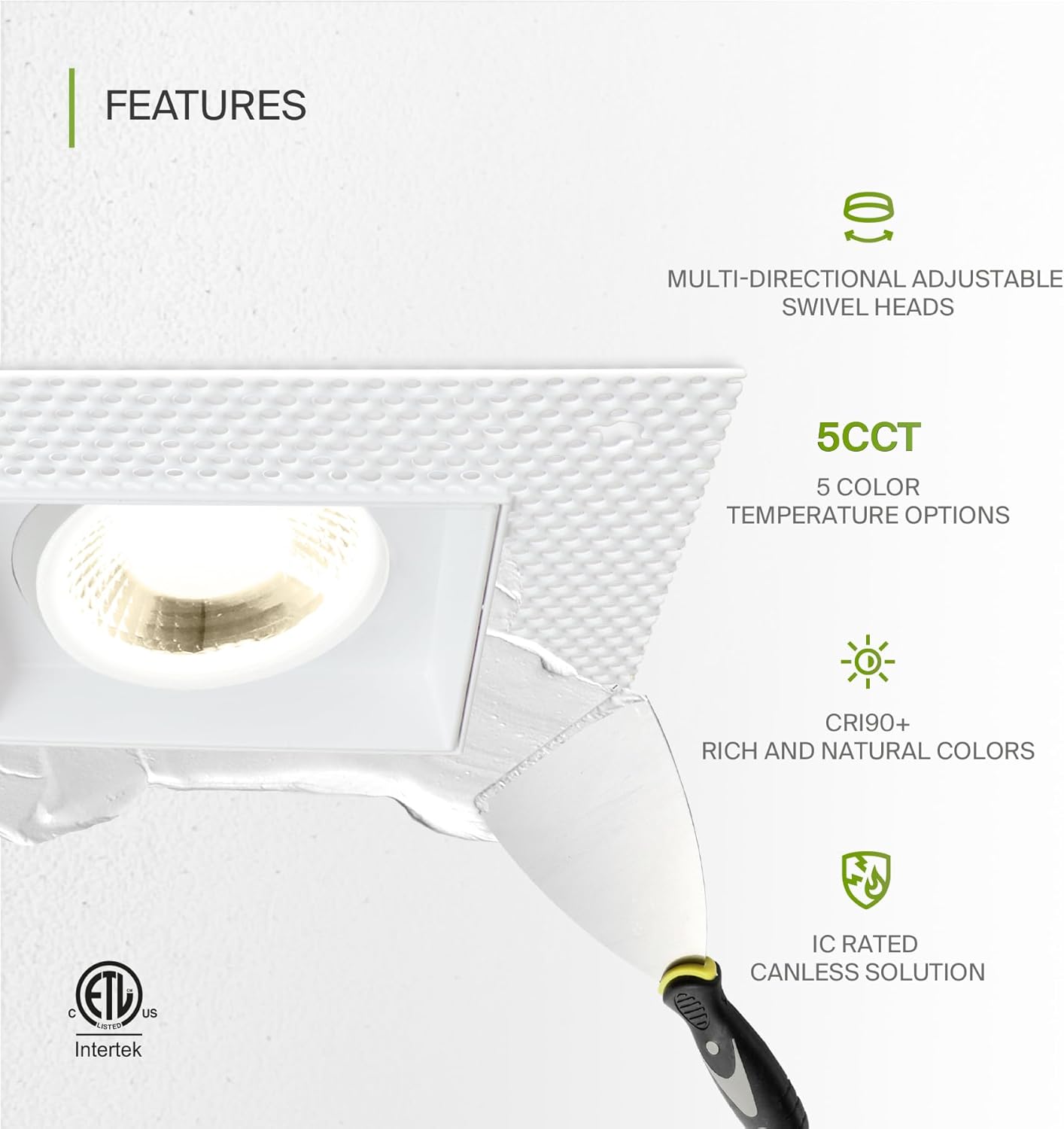 ASD Lighting LED Trimless Combo Downlight 1 head 3.5inch 15W 120V Triac 2700/3000/3500/4000/5000K White ETL