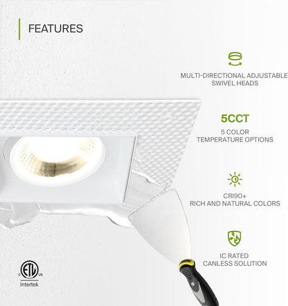 ASD Lighting LED Trimless Combo Downlight 1 head 3.5inch 15W 120V Triac 2700/3000/3500/4000/5000K White ETL