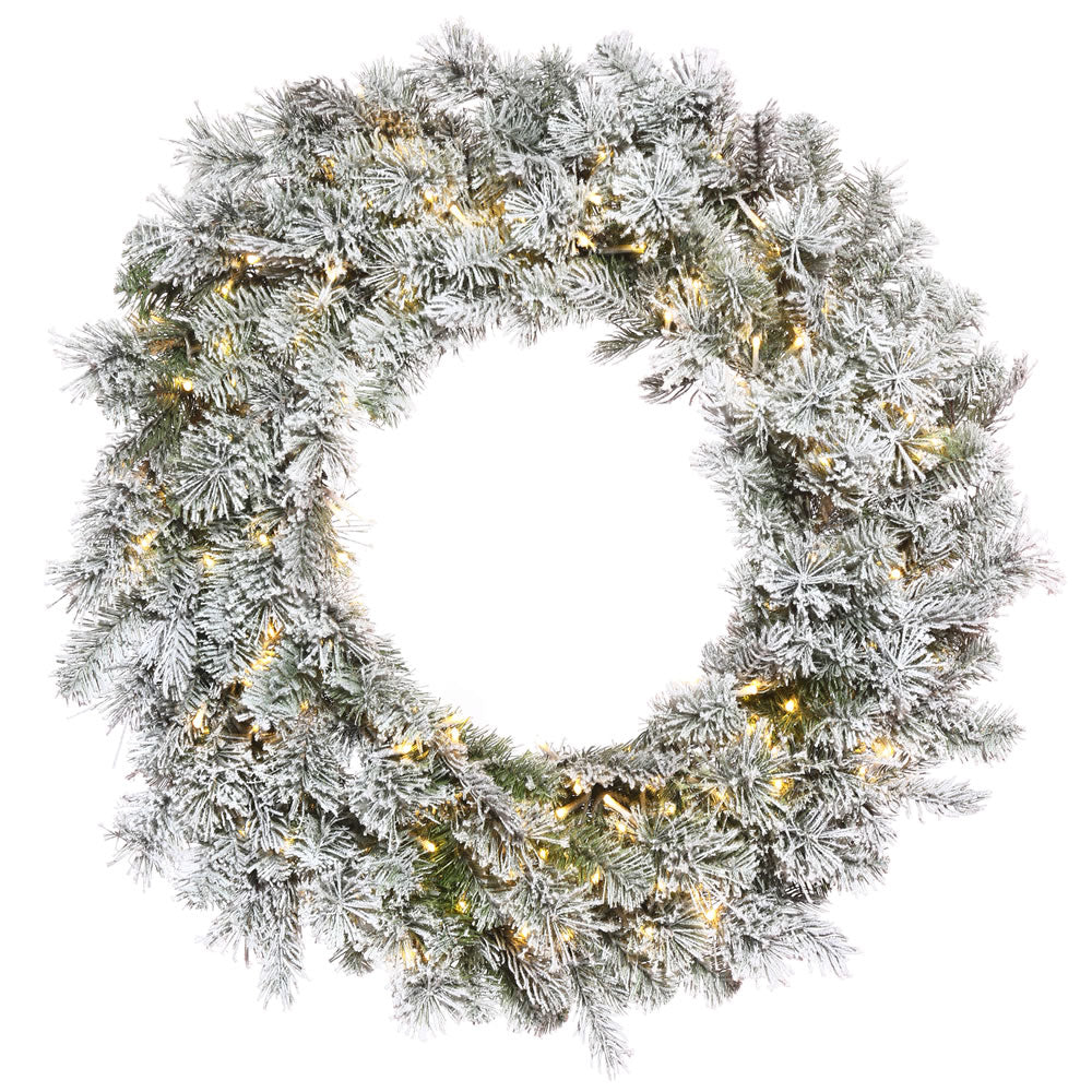 Vickerman 24" Flocked Kiana Artificial Christmas Wreath with Warm White LED lights.