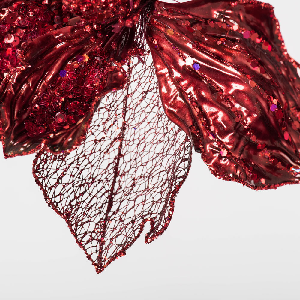 Vickerman 14" Burgundy Pearl Glitter Magnolia Artificial Christmas Stem 3 per Bag
