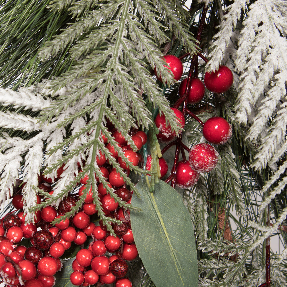 Vickerman 30" Frosted Artificial Christmas TearDrop with 41 PE Tips Red Berries Green and Frosted Foliage