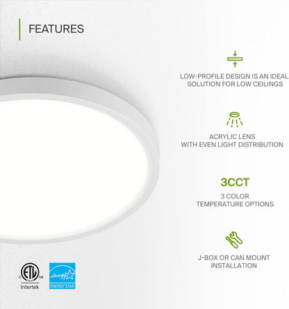 ASD Lighting LED Round Surface Mini Panel 5" 10W 120V CCT Selectable 3000/4000/5000K Dimmable White ETL Energy Star 6pack