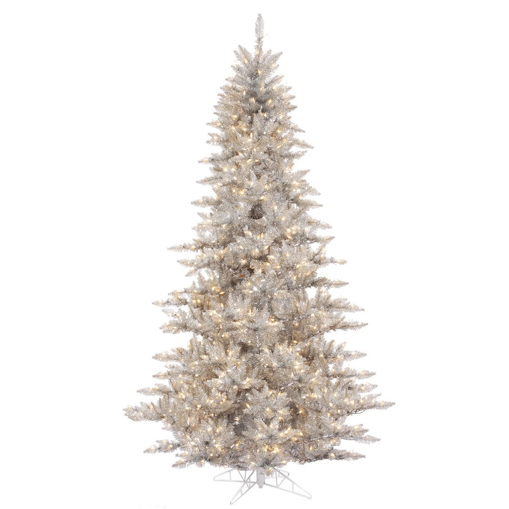 Vickerman 9' Silver Tinsel Fir Artificial Christmas Tree Warm White Dura-lit LED Lights