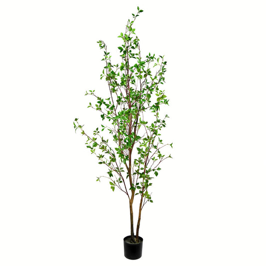 Vickerman 84" Artificial Potted Baby Leaf Tree in Black Planters Pot.