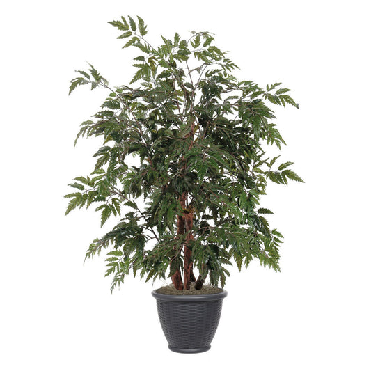 Vickerman 4' Artificial Ming Aralia Bush Gray Round Plastic Container.