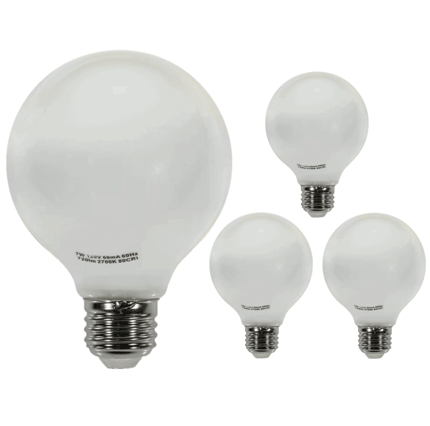 Damar- G25 Globe Light Bulbs White Round Vanity LED Lamp 7W 720 Lumens E26 Medium Base 2700K Warm White Dimmable Pack of 4- for Bathroom Makeup Mirror Bedroom