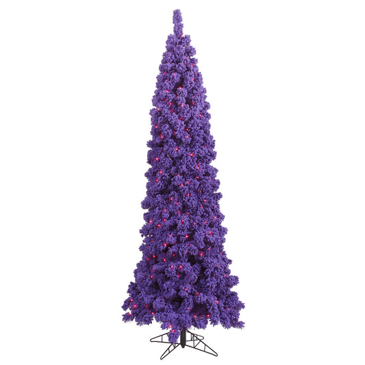 Vickerman 4.5' Flocked Purple Pencil Fir Artificial Christmas Tree Purple Dura-lit LED Lights