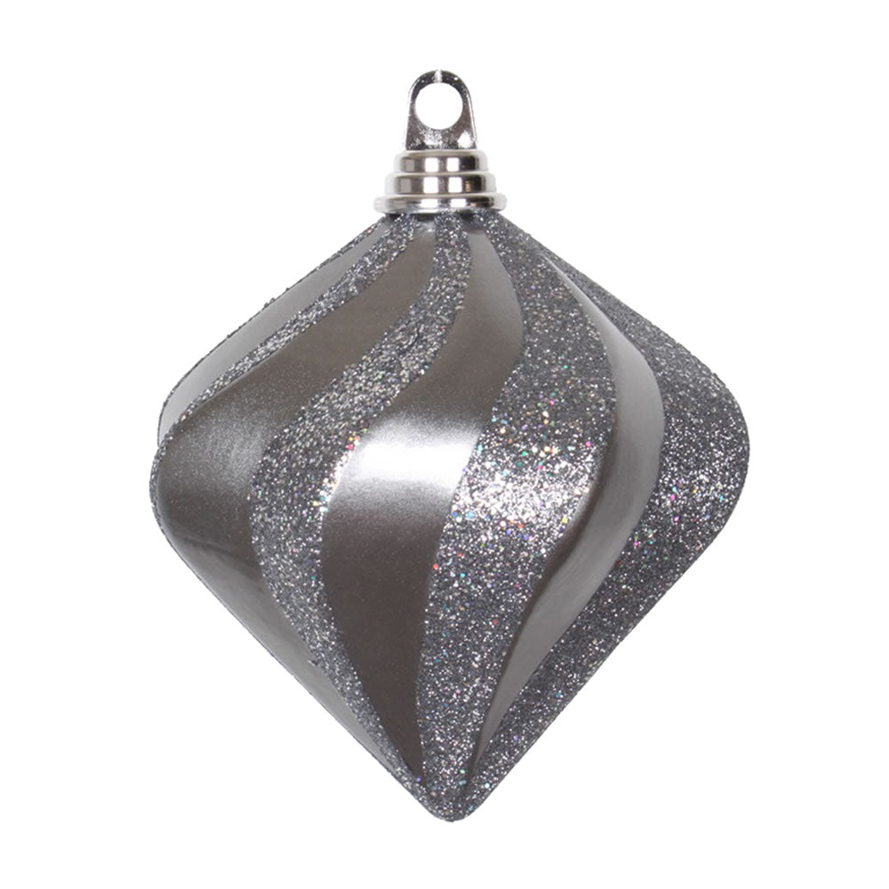 Vickerman 6" Pewter Candy/Glitter Swirl Diamond Christmas Ornament