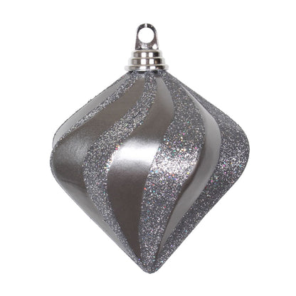 Vickerman 6" Pewter Candy/Glitter Swirl Diamond Christmas Ornament