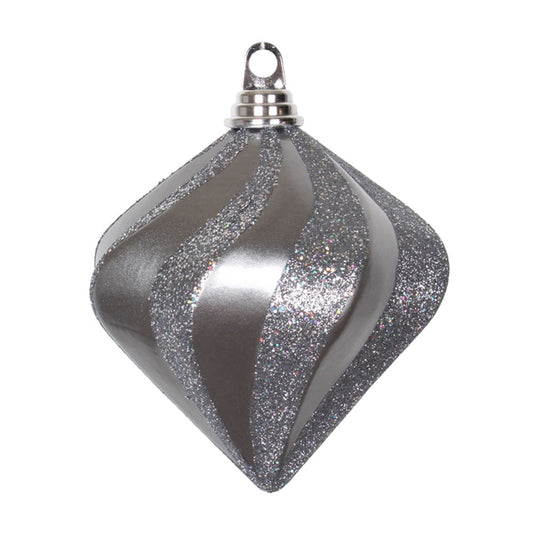 Vickerman 6" Pewter Candy/Glitter Swirl Diamond Christmas Ornament