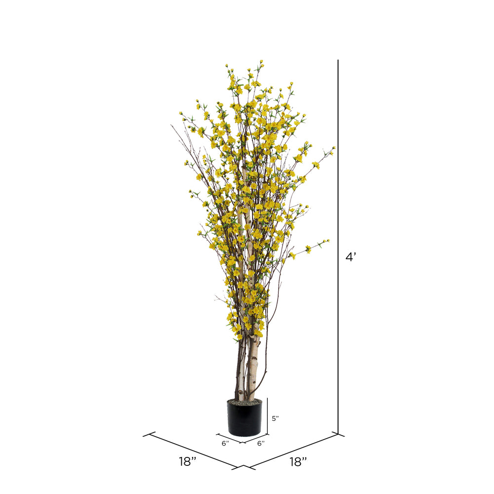 Vickerman 4' Artificial Yellow Blossom Tree in Black Planters Pot.