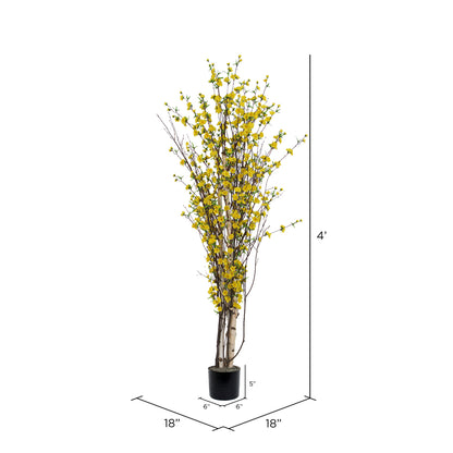 Vickerman 4' Artificial Yellow Blossom Tree in Black Planters Pot.