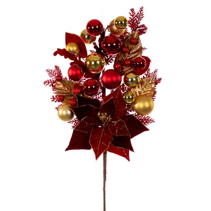 Vickerman 28" Artificial Red Poinsettia Deco Spray. Includes 2 sprays per pack.