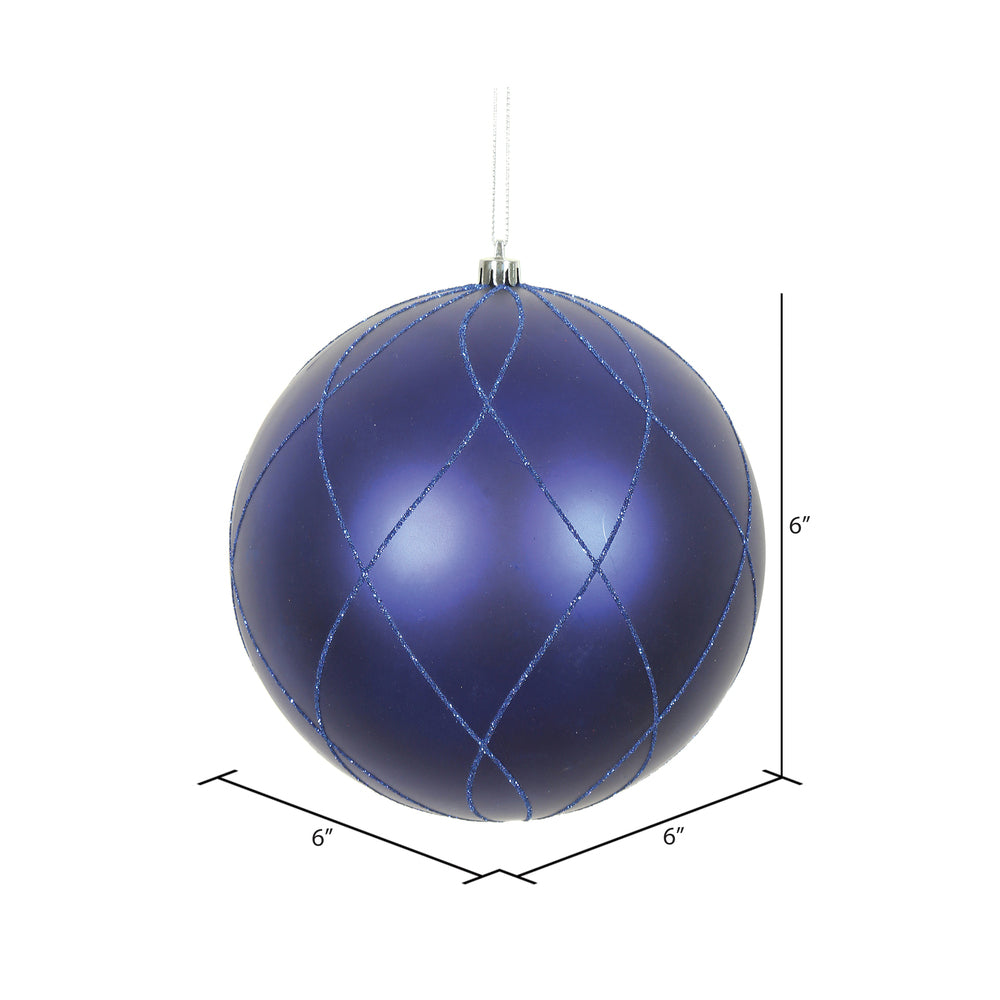 Vickerman 6" Cobalt Blue Matte and Glitter Swirl Ball Ornament 3 per Box