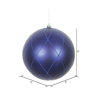 Vickerman 6" Cobalt Blue Matte and Glitter Swirl Ball Ornament 3 per Box