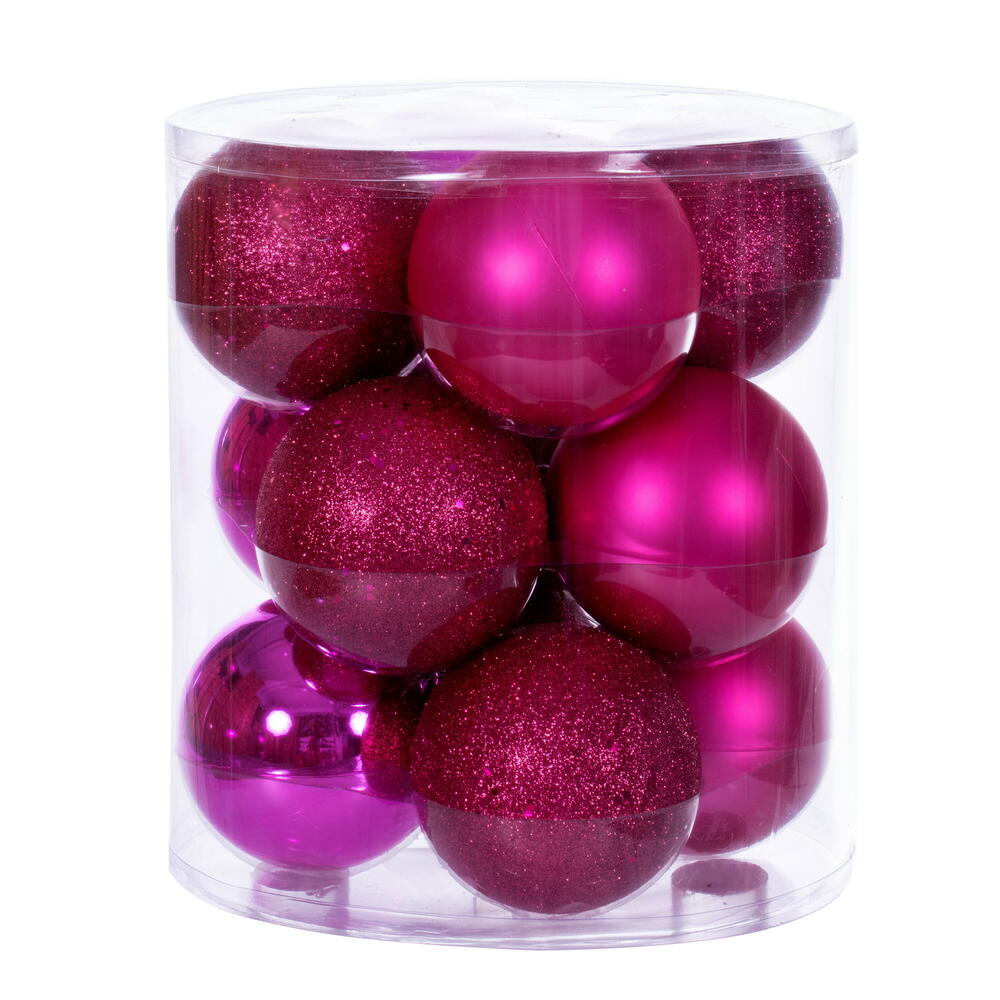 Vickerman 4" Hot Pink 4-Finish Ball Ornament 12 per box.