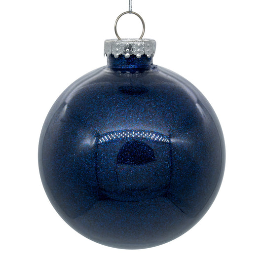 Vickerman 4.75" Clear Ball Christmas Ornament with Midnight Blue Glitter Interior 4 Pieces per bag