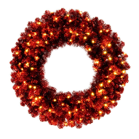 Vickerman 48" Artificial Deluxe Red Tinsel Christmas Wreath Warm White Single Mold Wide Angle Mini Lights