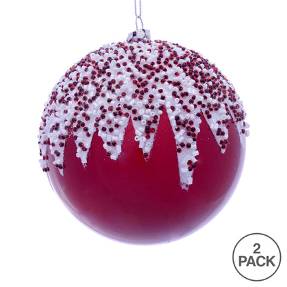 Vickerman 4.75" Red Beaded Candy Finish Ornament 2 per Bag