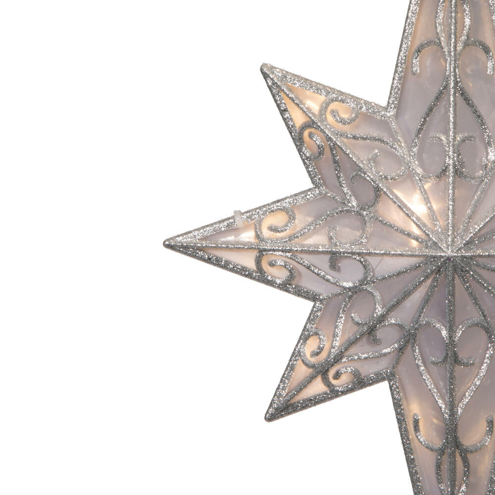 Vickerman 10 Light x 14.5" LED Silver 8 Point Bethlehem Star Tree Top Warm White LED Mini Lights.