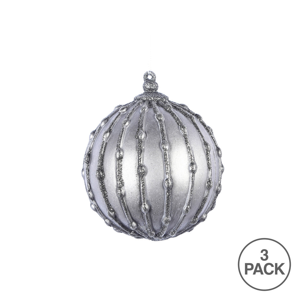 Vickerman 5" Gunmetal Antique Glitter Pearl Ball Ornament 3 per Bag
