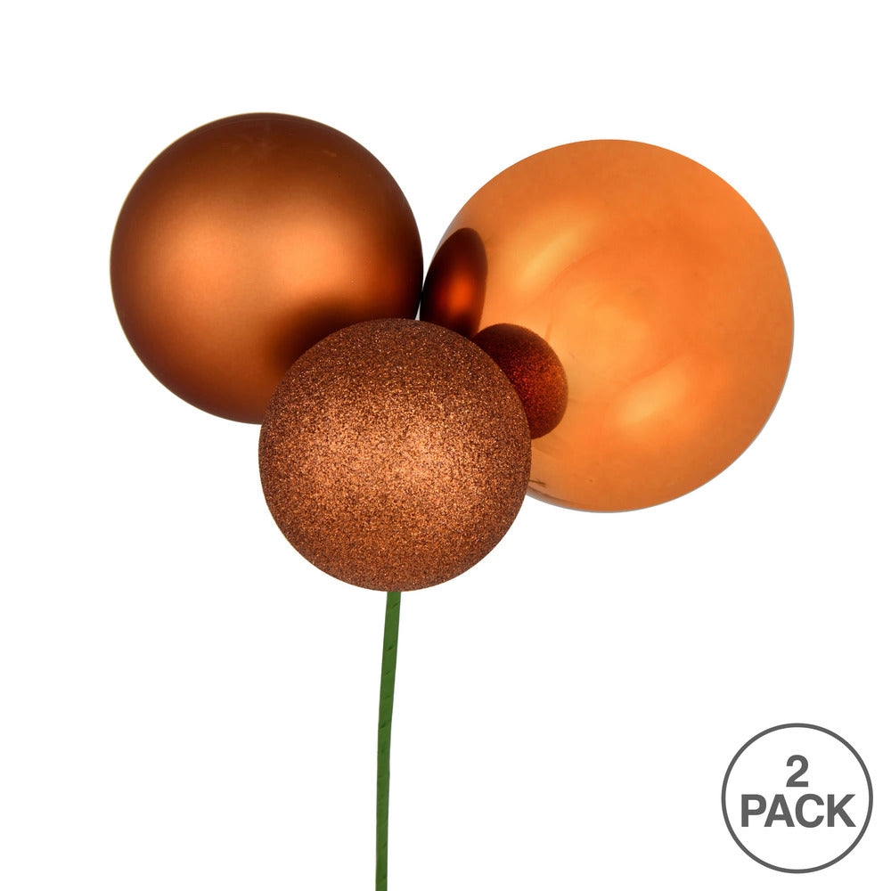 Vickerman 18" Copper Ball Ornament Christmas Pick Pack of 2