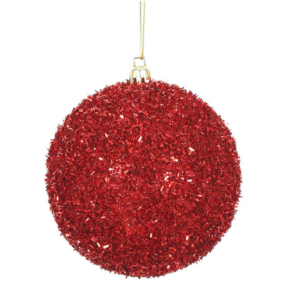 Vickerman 4" Red Tinsel Ball Ornament 4 per Bag