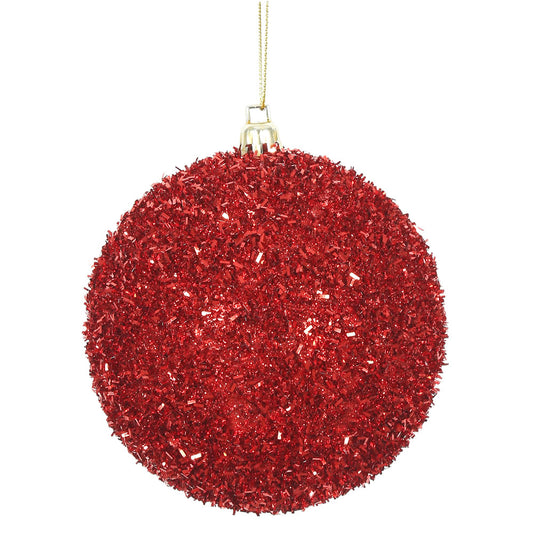 Vickerman 4" Red Tinsel Ball Ornament 4 per Bag