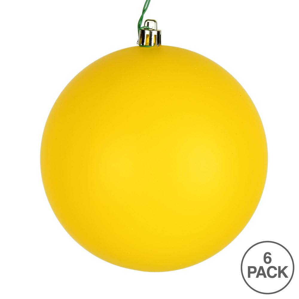 Vickerman 4" Yellow Matte Ball Ornament 6 per Bag