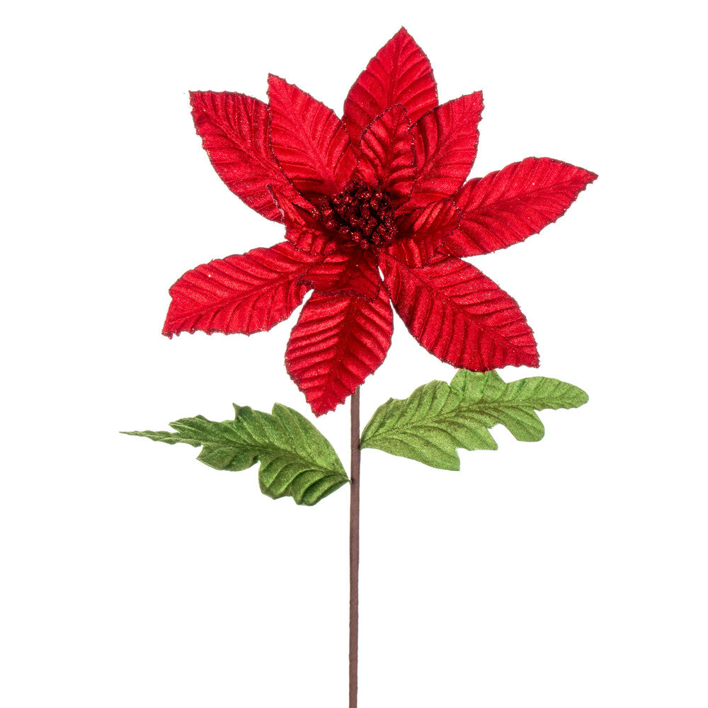 Vickerman 22" Red Velvet Glitter Trim Poinsettia 6 per bag.