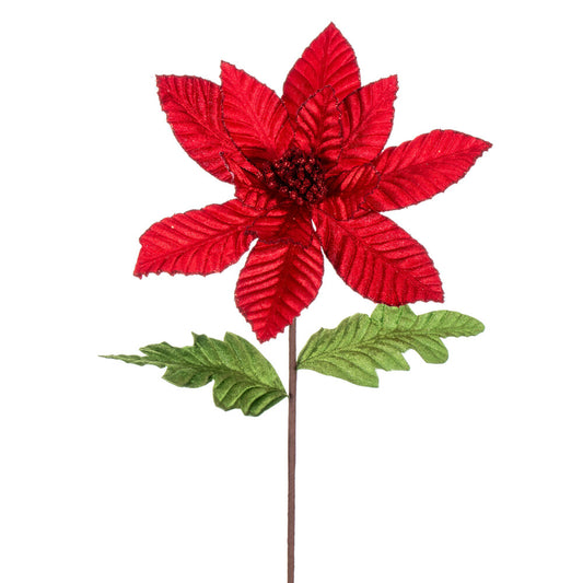 Vickerman 22" Red Velvet Glitter Trim Poinsettia 6 per bag.