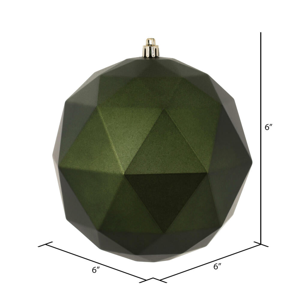 6" Moss Green Geometric Ball Ornament Featuring a Matte Finish. Comes 4 per bag