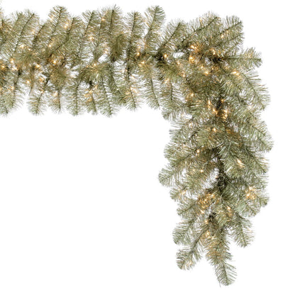 Vickerman 9' x 18" Champagne Artificial Christmas Garland Warm White LED 3MM 8 Function Lights.