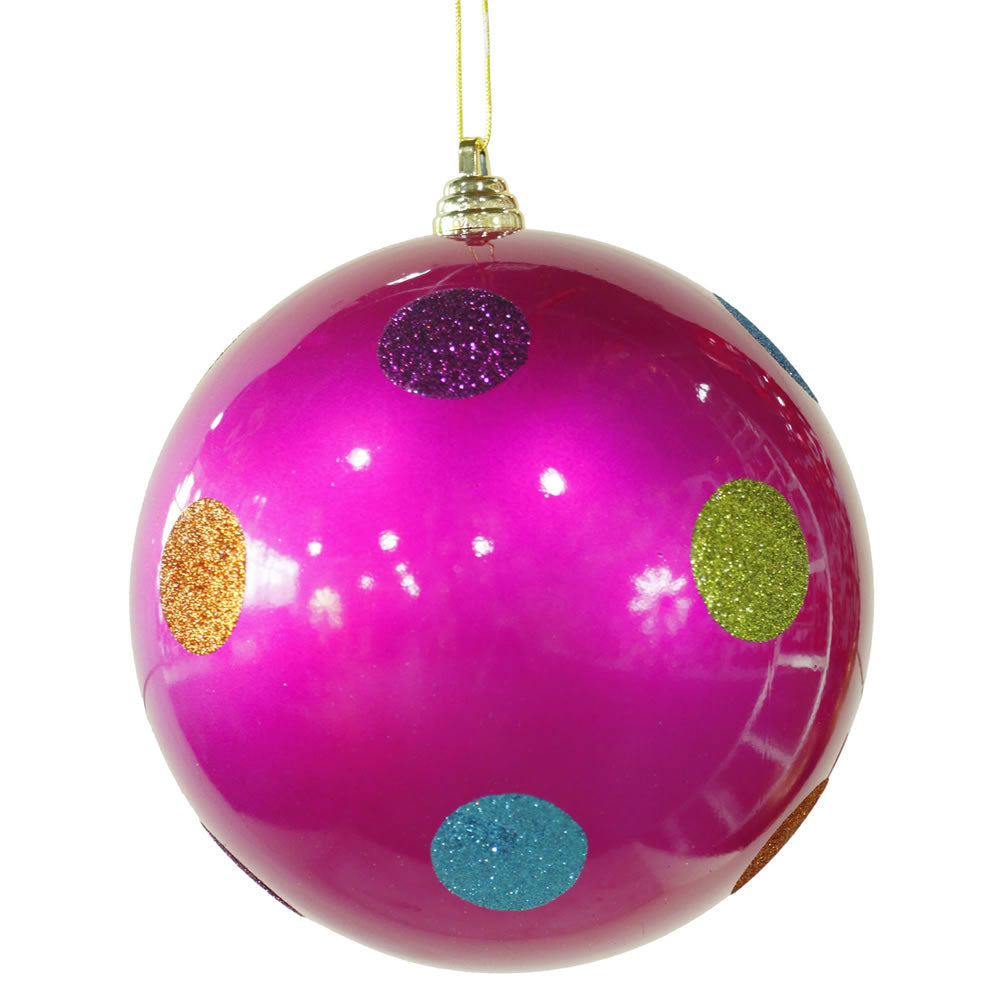 Vickerman 8" Pink Candy Finish Ball Christmas Ornament with Multi-Colored Polka Dots