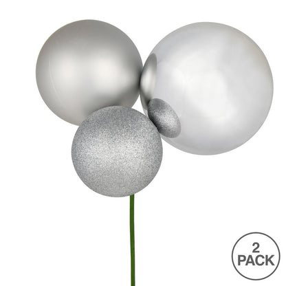 Vickerman 18" Silver Ball Ornament Christmas Pick Pack of 2