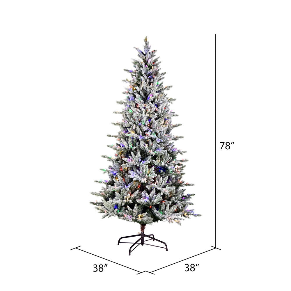 Vickerman 6.5' x 38" Flocked Vail Pine Artificial Christmas Tree Multi-colored Dura-Lit® LED Lights