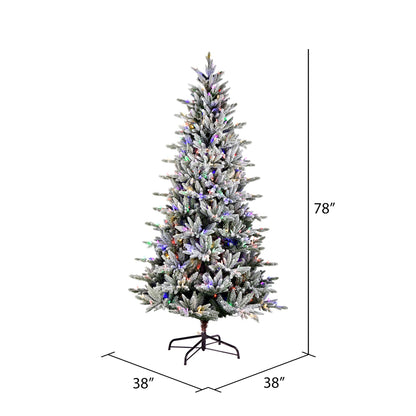Vickerman 6.5' x 38" Flocked Vail Pine Artificial Christmas Tree Multi-colored Dura-Lit® LED Lights