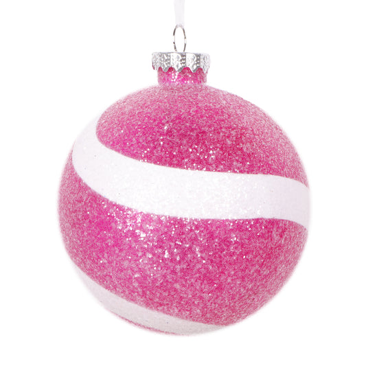 Vickerman 4" Fuchsia and White Swirl Sugar Glitter Ball Ornament 4 per bag.