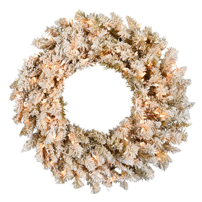 Vickerman 30" Frosted Gold Artificial Christmas Wreath Clear Dura-lit Incandescent Lights