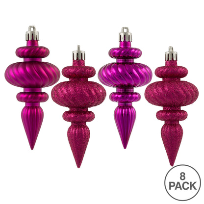 Vickerman 4" Fuchsia 4-Finish Finial Ornament 8 per Box