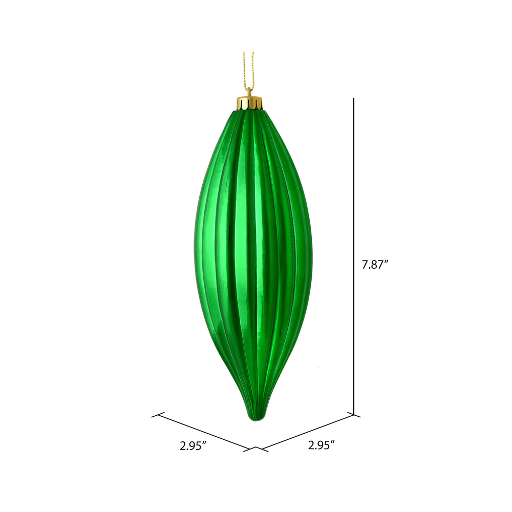 Vickerman 8" Green Shiny Line Finial Ornament Pack of 4