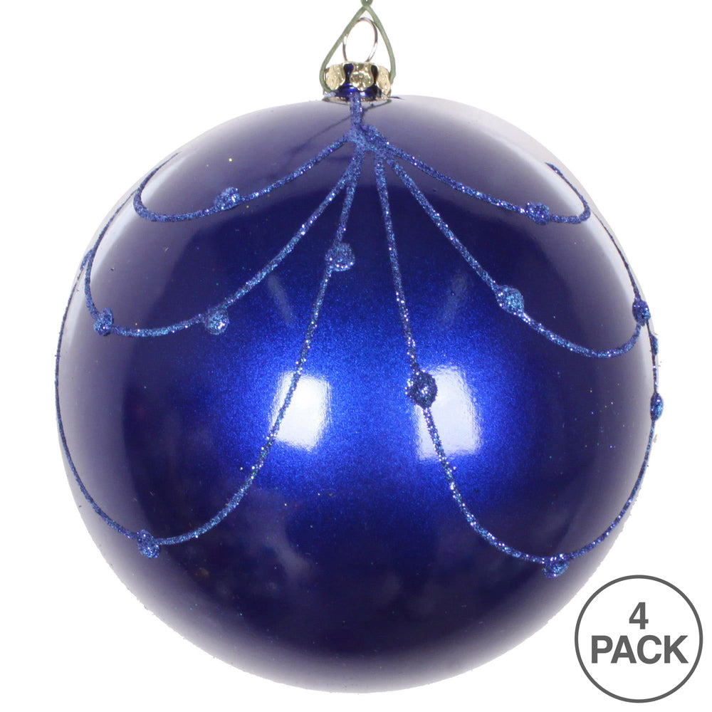 Vickerman 4" Cobalt Blue Candy Finish Curtain Ornament with Glitter Accents 4 per Bag