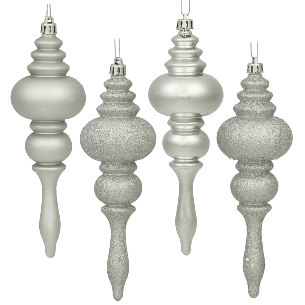 Vickerman 7" Silver 4-Finish Finial Ornament 8 per Box