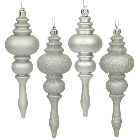 Vickerman 7" Silver 4-Finish Finial Ornament 8 per Box