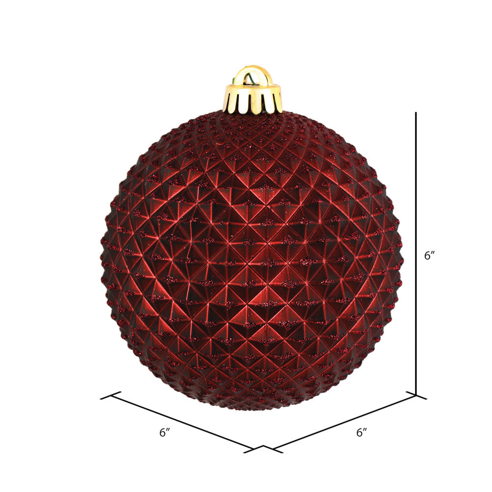 Vickerman 6" Burgundy Durian Glitter Ball Ornament 4 per Bag